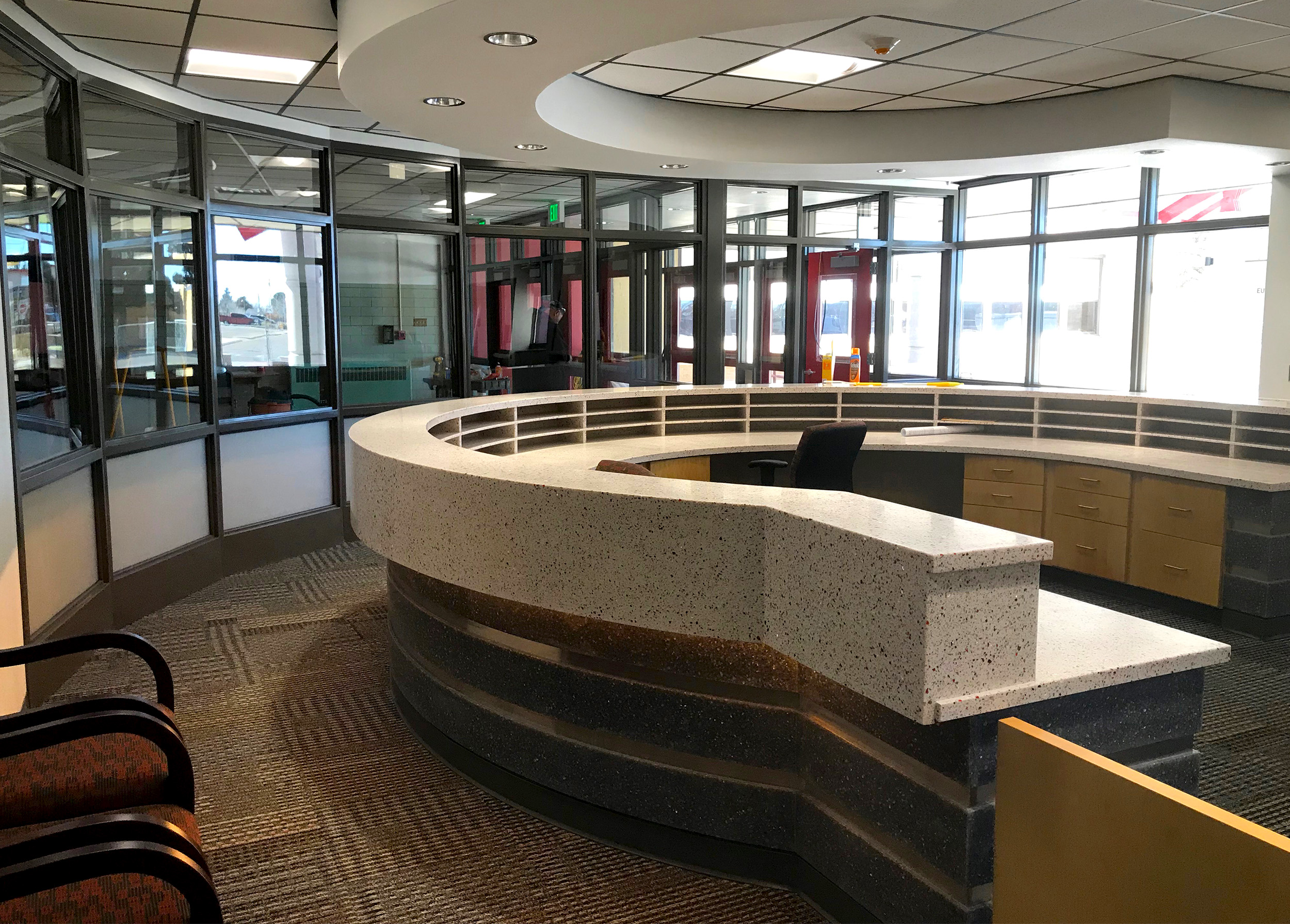 Wilson & Company incorporated an entry security vestibule using the admin as the control point for access in a safe manner for visitors and students. 

