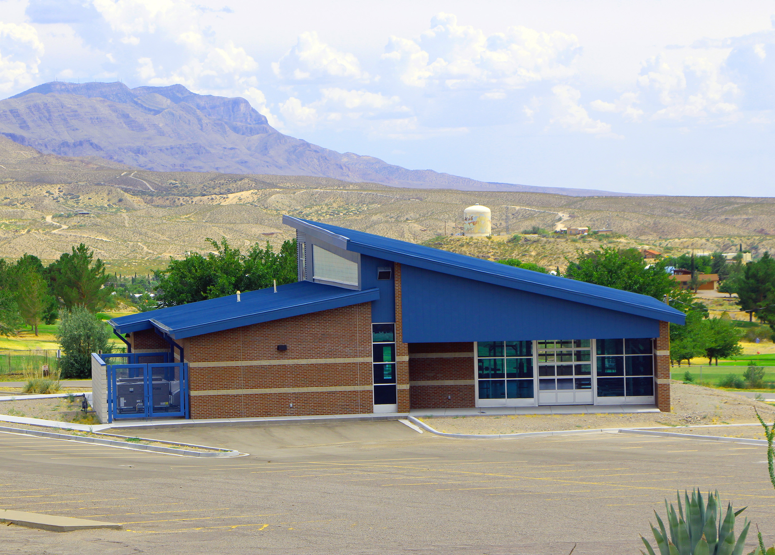 Materials used on the exterior of the Hot Spring High School Fitness Center match the brick and metal of the main campus, providing a cohesive aesthetic.  