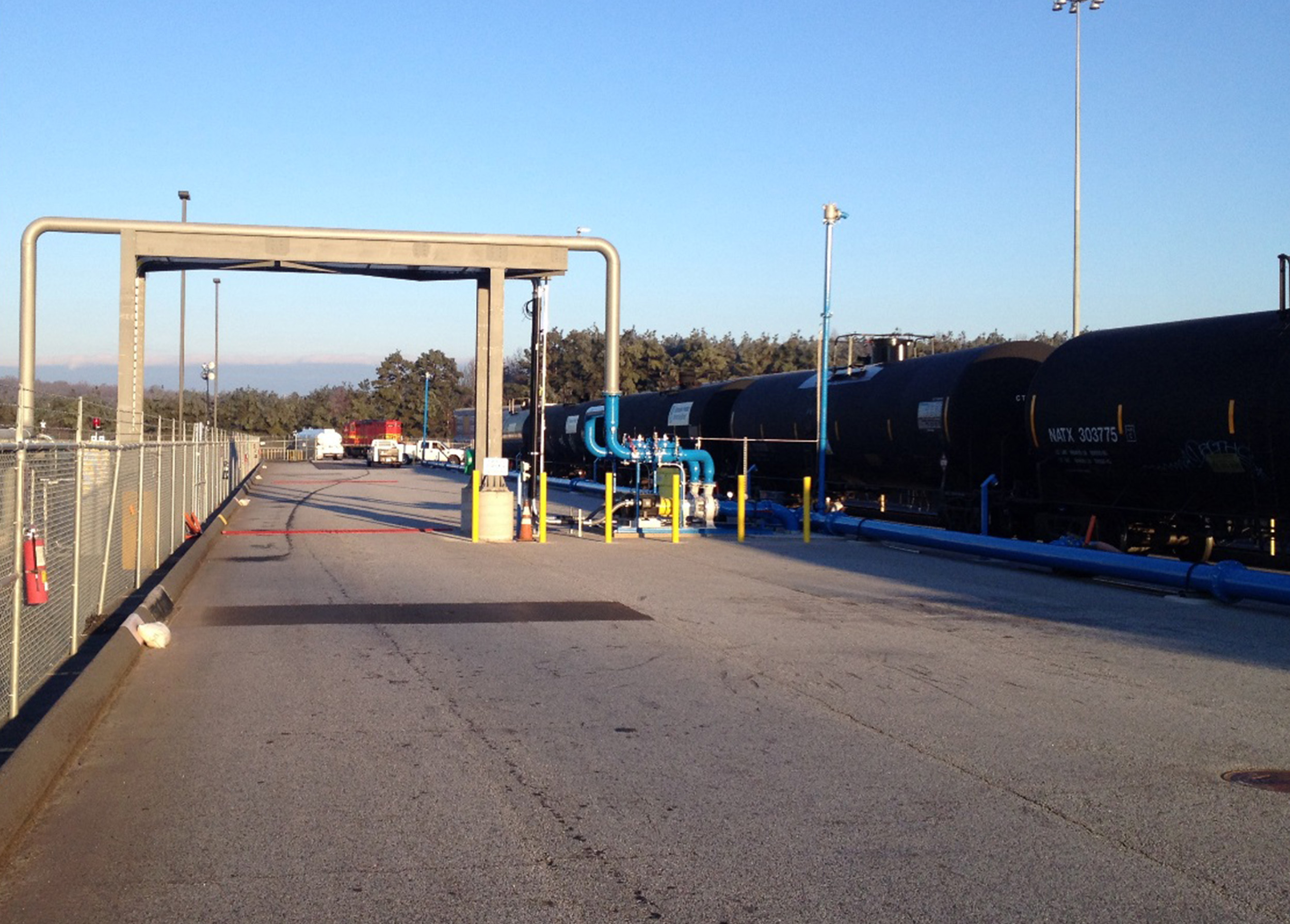 This facility consists of a 20-railcar unloading track that unloads 10 railcars at a time.