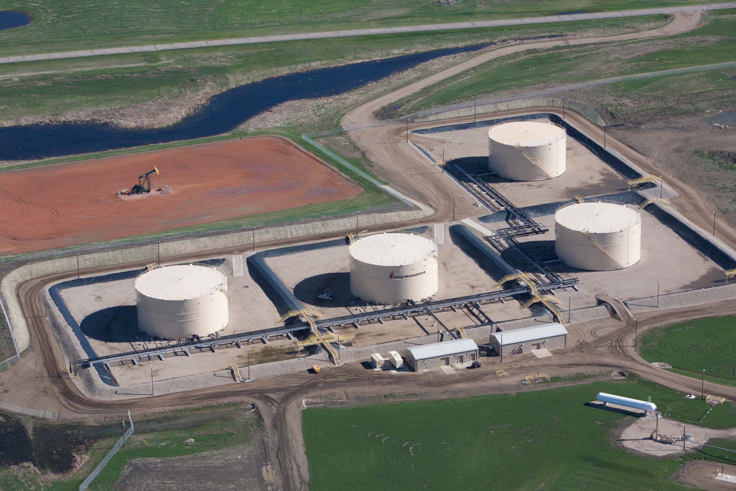 Crude oil storage tanks at the EOG Resources, Inc. Facility in Stanley, ND.