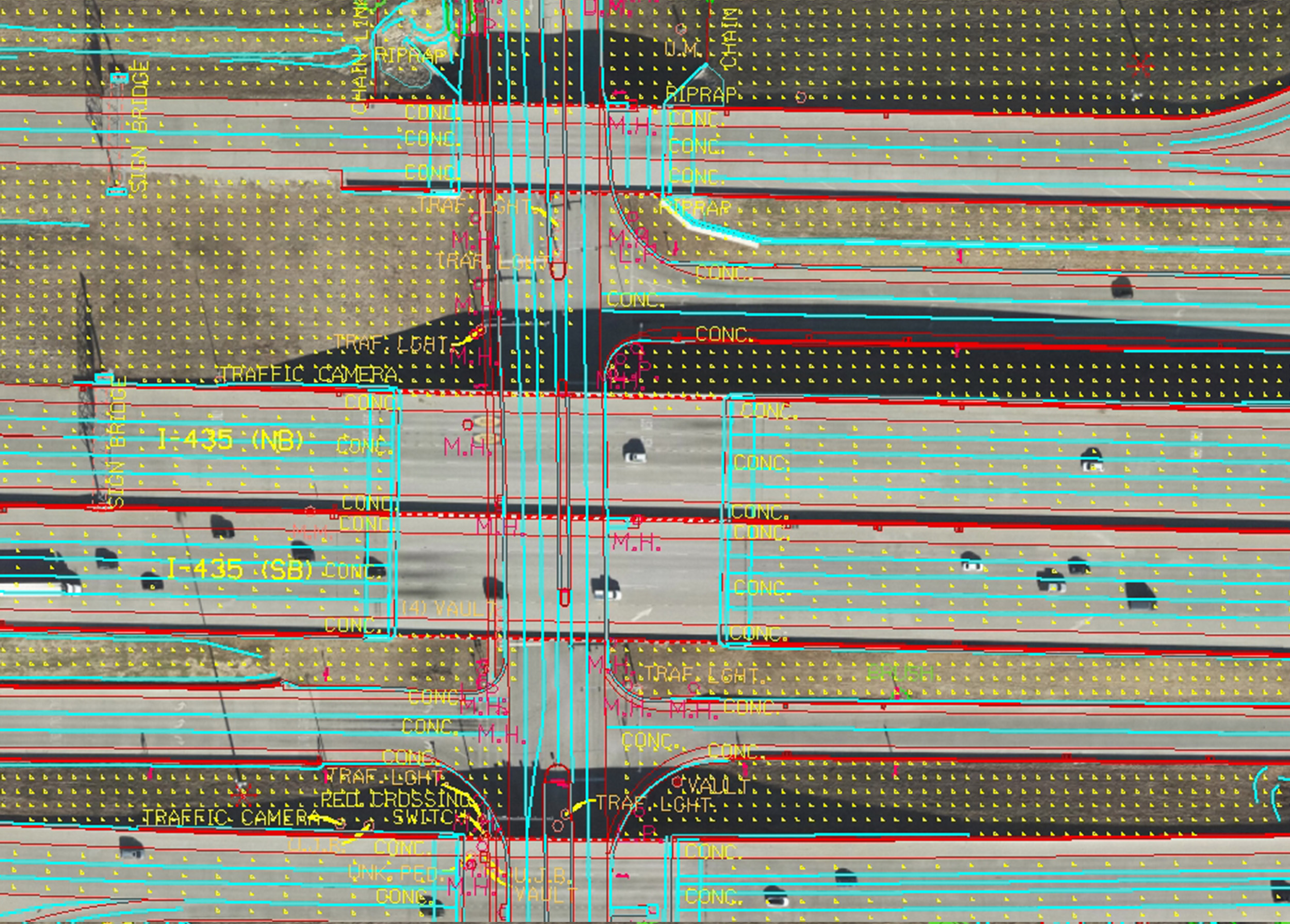 Mobile lidar was collected on K-10 and crossing roadways to develop high-accuracy surface modeling.