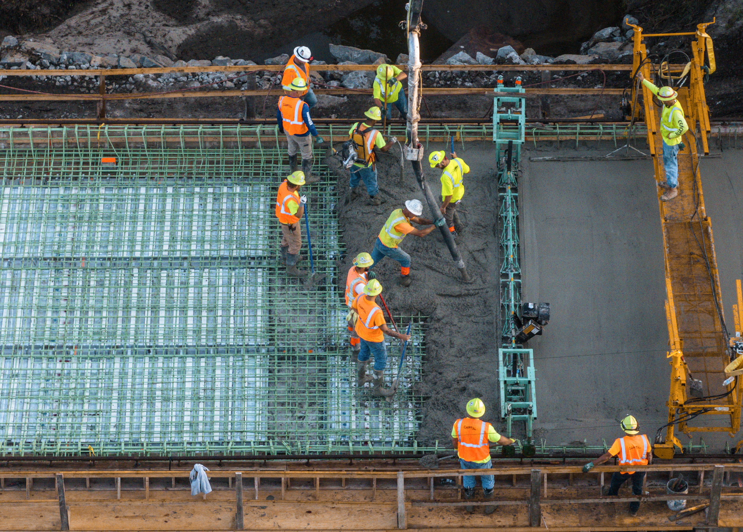 Construction crews work on one of 31 bridges replaced in the FARM Bridge Program.