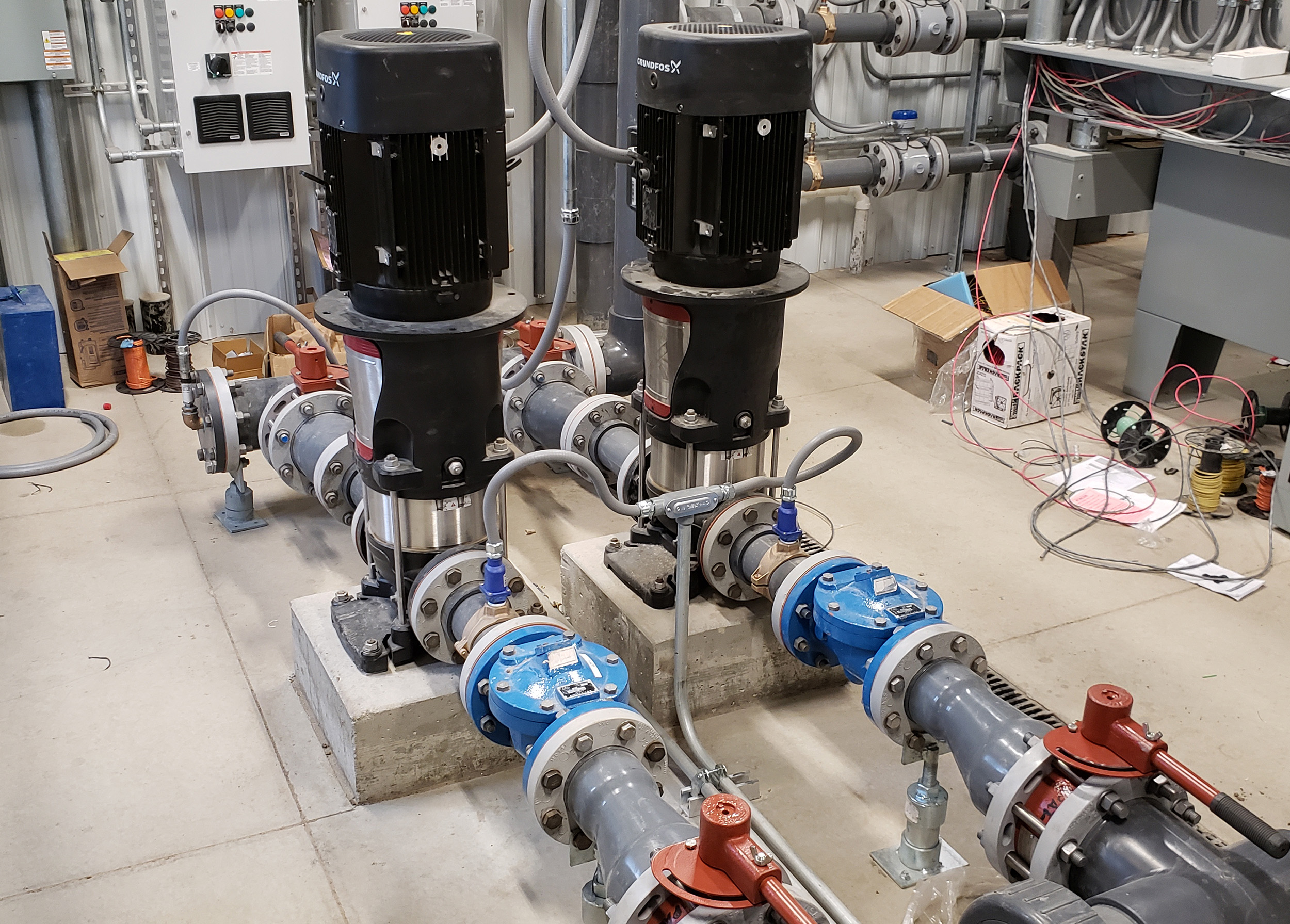 The facility utilizes a bypass system where only a portion of the raw water is treated as it enters the facility.