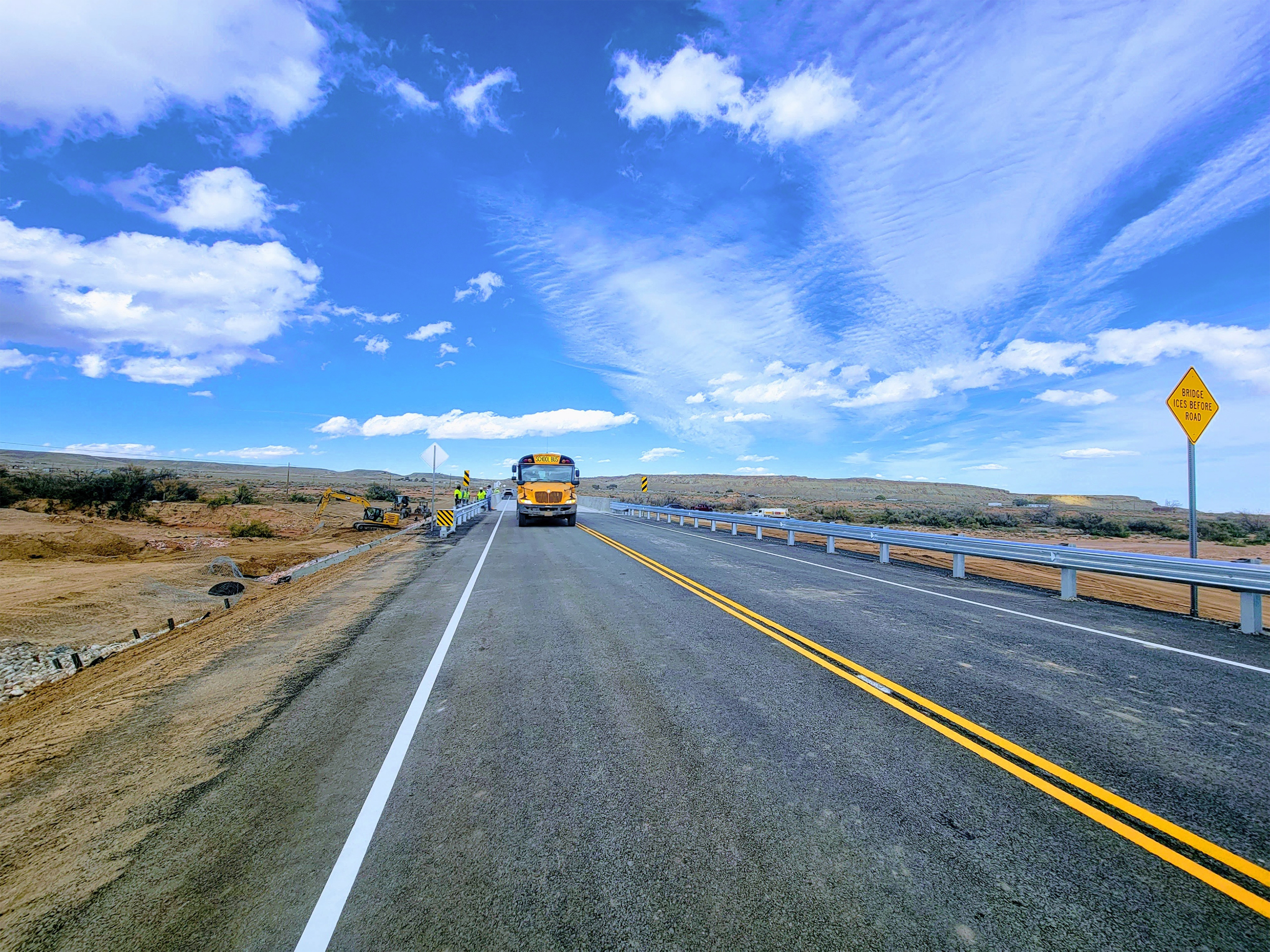 The reconstructed roadway and bridge provide better transportation operations in Sanostee, NM.