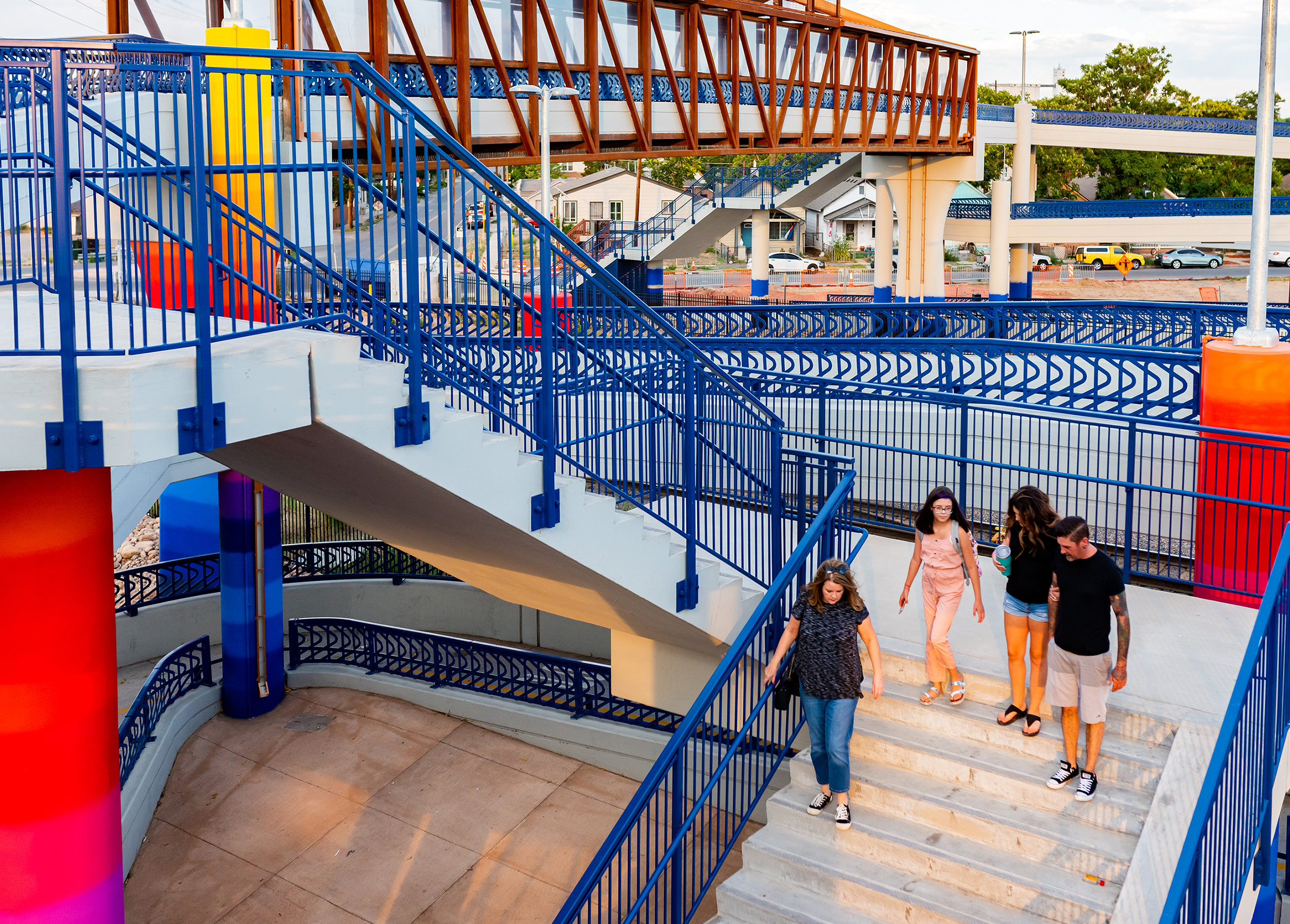 The 47th and York Pedestrian Bridge provides ADA-compliant pedestrian and cyclist crossing across the UPRR tracks.