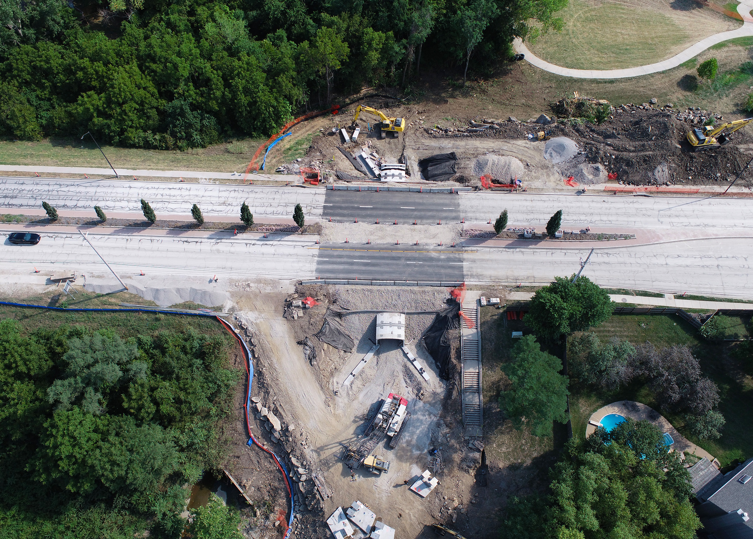 Construction of the roadway above the new Little Mill Creek Tunnel.