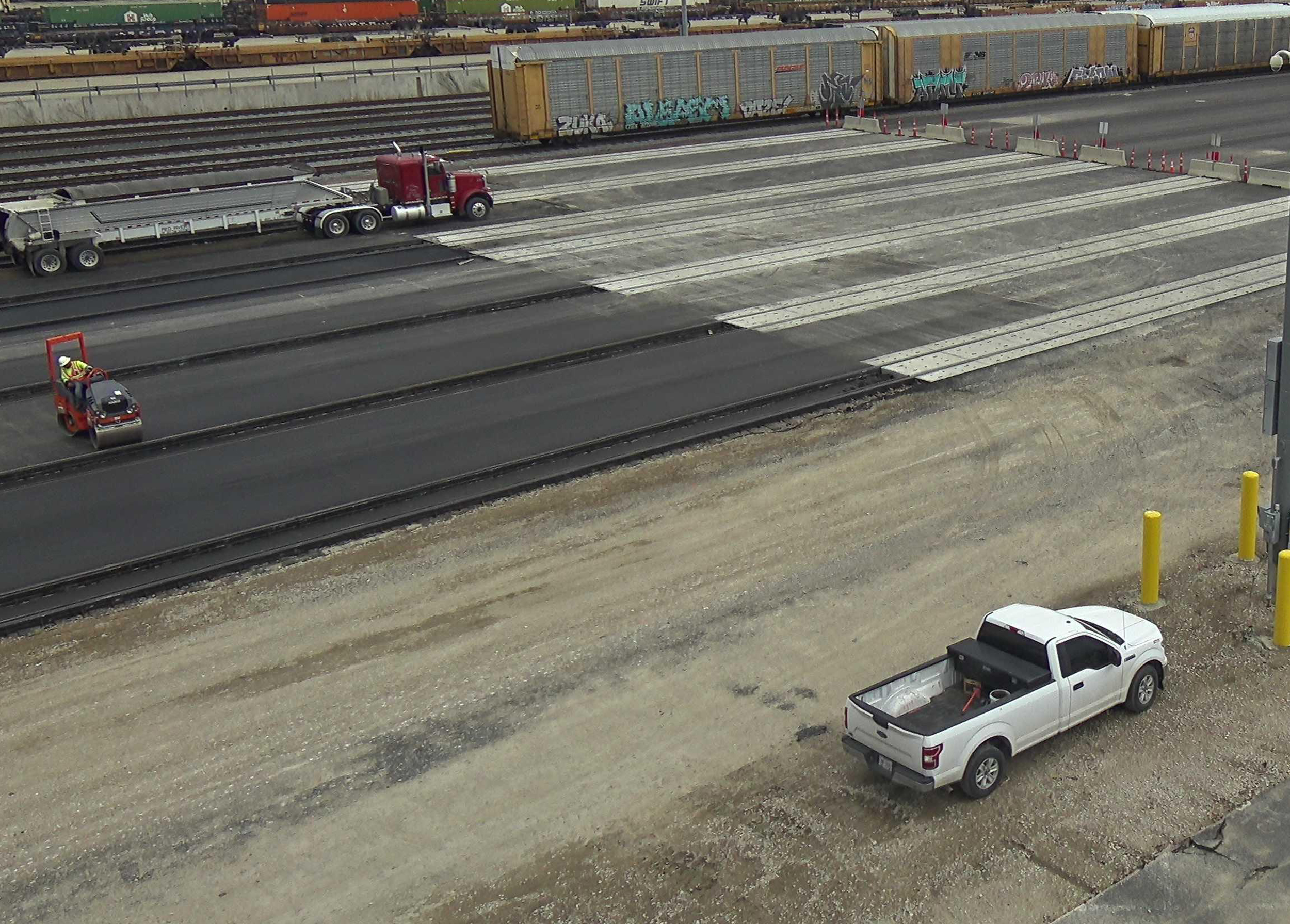 Track construction at UPRR Mesquite Terminal Expansion, Mesquite, Texas.