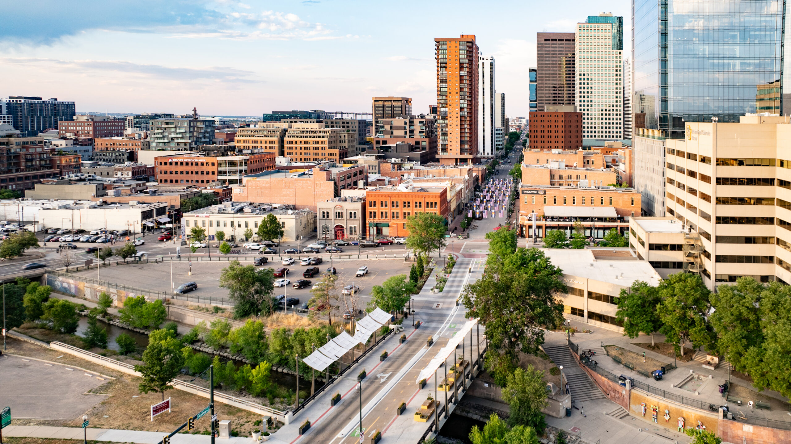 Wilson & Company designed a strong connection from the Auraria campus to the downtown core, additional transit access, downtown bicycle lanes, and regional trail systems along Cherry Creek.