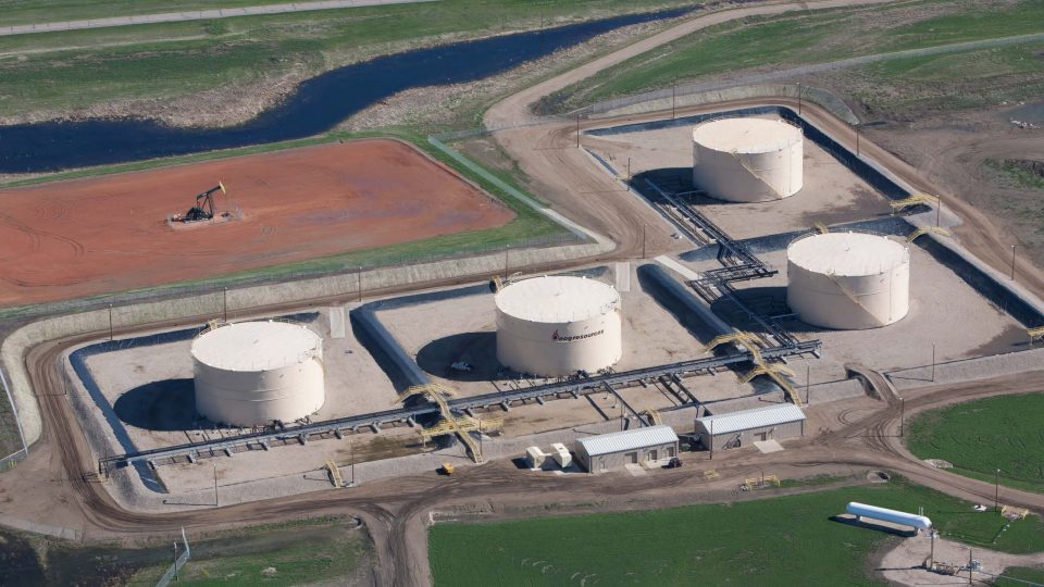 Crude oil storage tanks at the EOG Resources, Inc. Facility in Stanley, ND.